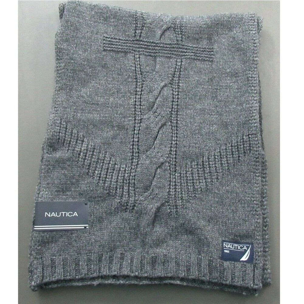 Nautica Men's Nylon Wool Blend Anchor Scarf, Granite Heather Gray, One Size